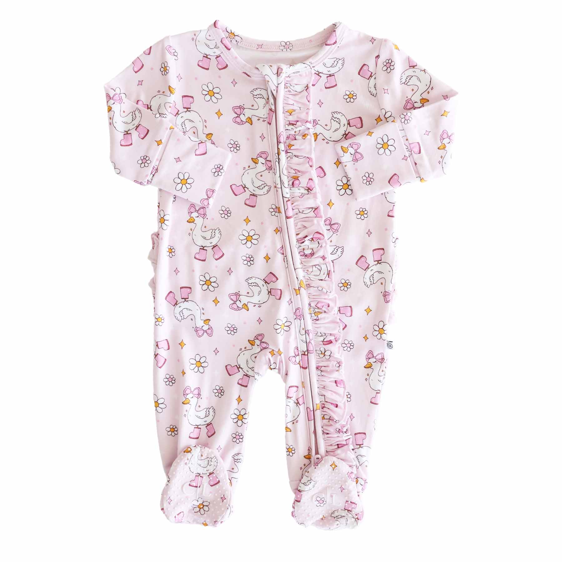 Silly Goose Ruffle Zipper Footie | Pink - Image 6