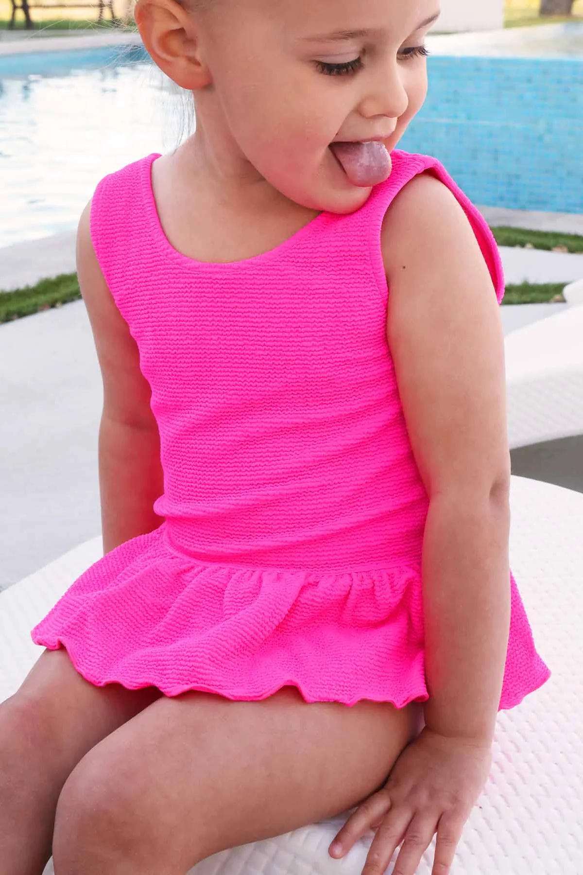 Crinkle One-Piece with Skirt | Neon Pink - Image 8