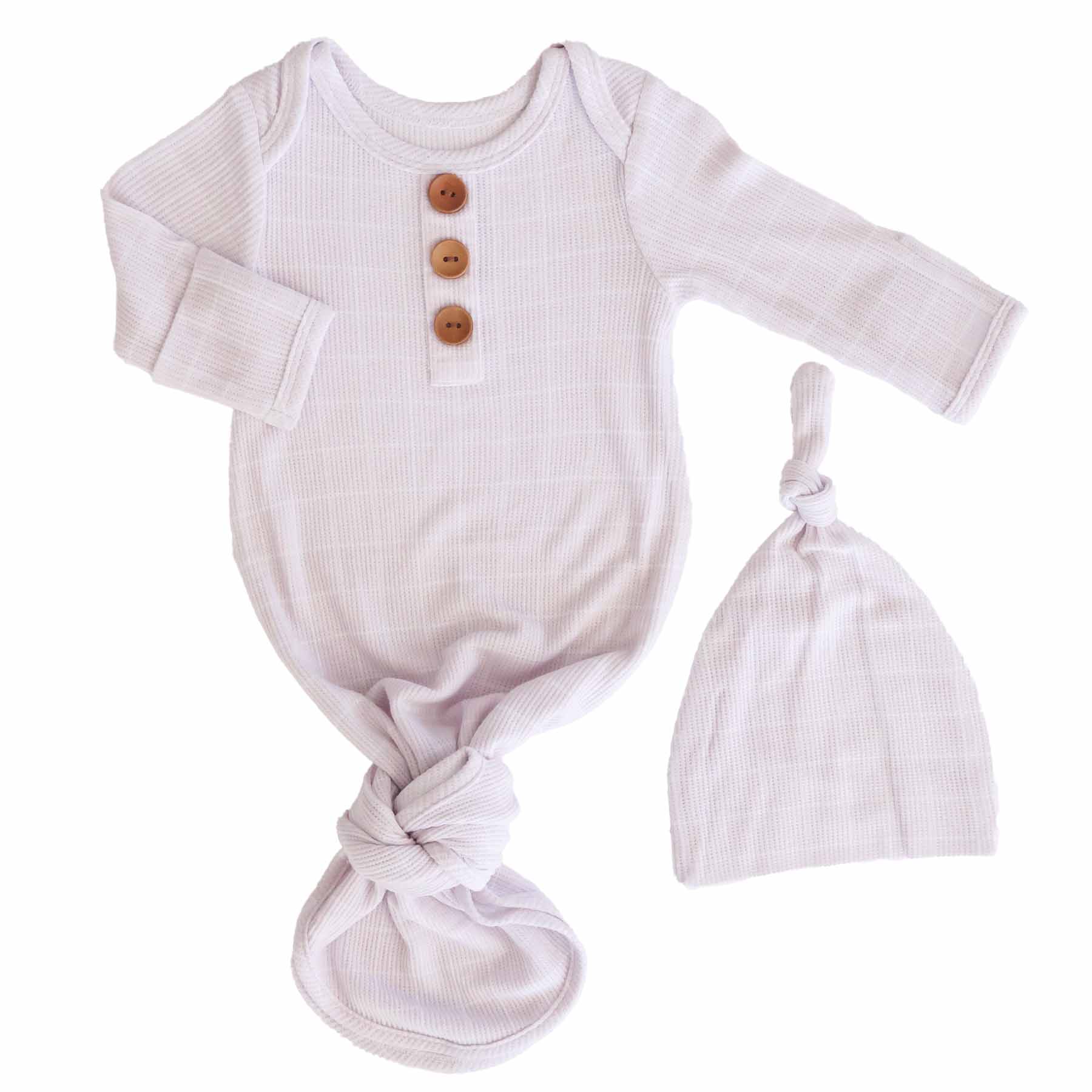 Sloane's Squares Bamboo Waffle Newborn Baby Knot Gown & Hat Set - Image 2