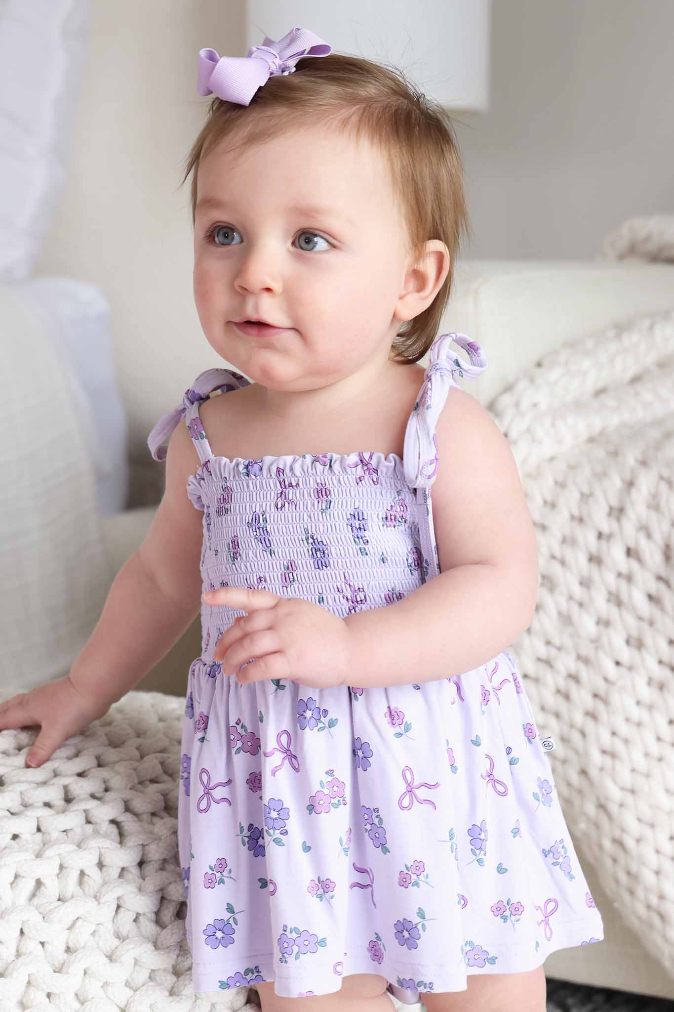 Smocked Twirl Bodysuit | Ribbon & Roses Purple - Image 4