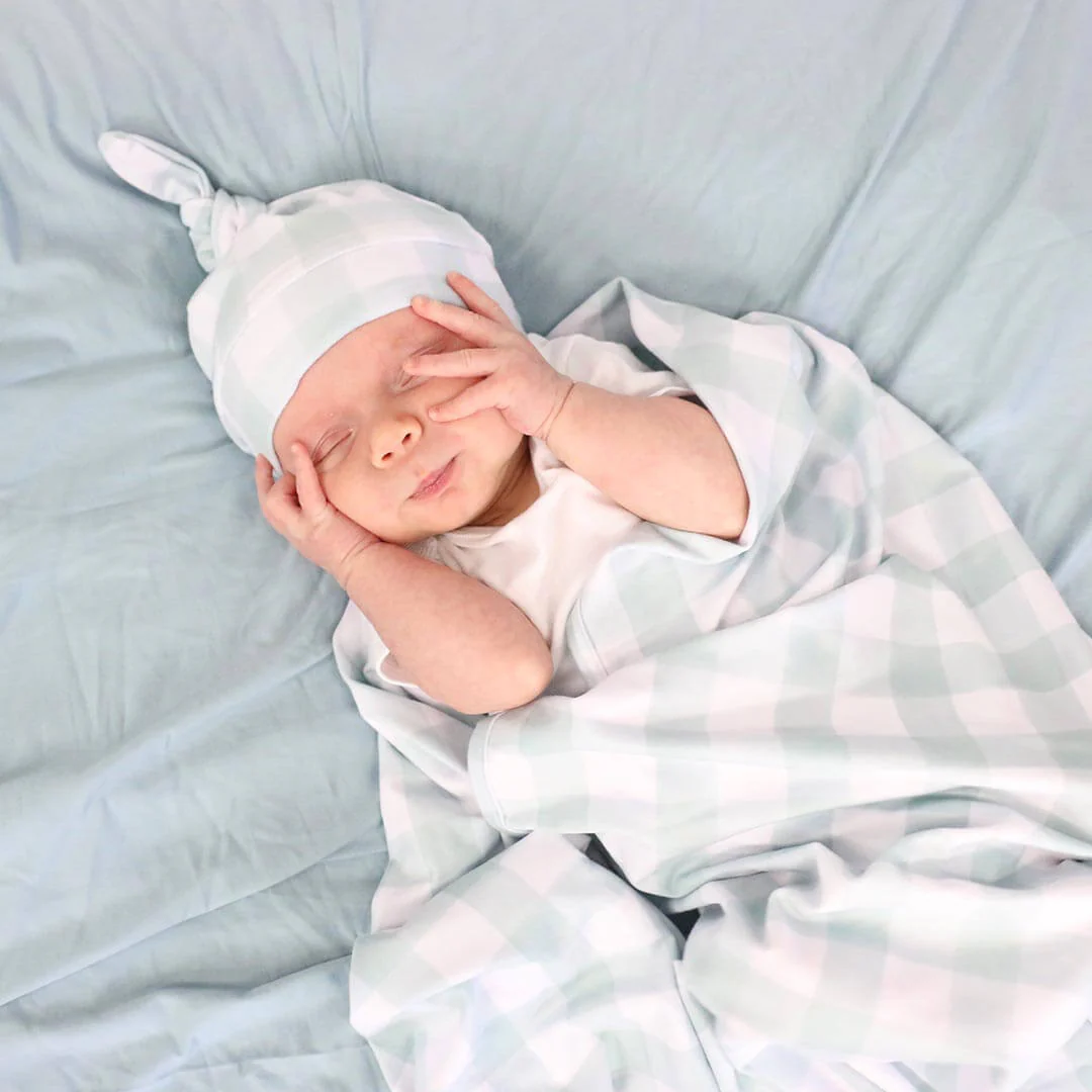 Solid Light Dusty Blue Bamboo Knit Swaddle Blanket - Image 3