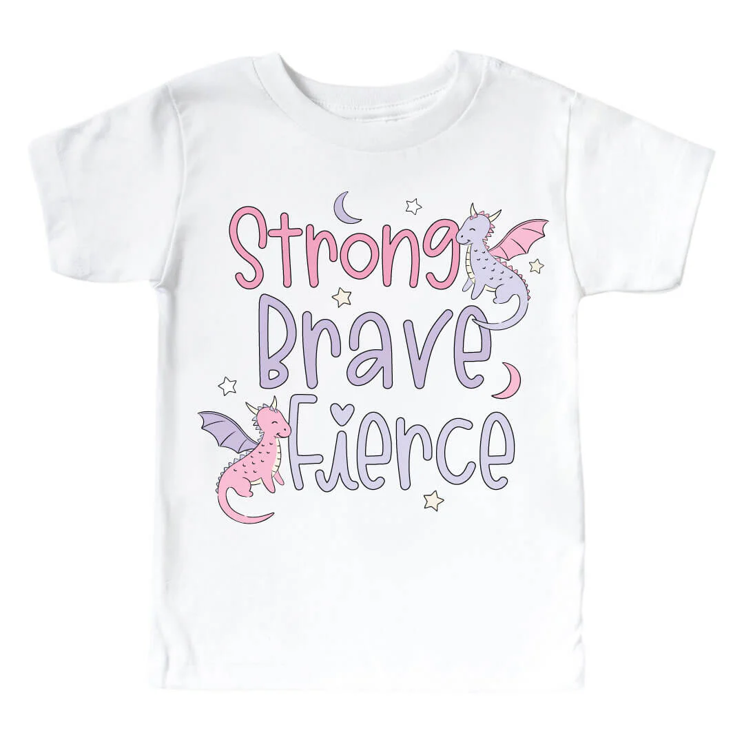 Strong, Brave, Fierce Pink Graphic Bodysuit & Kids Tee | White - Image 3