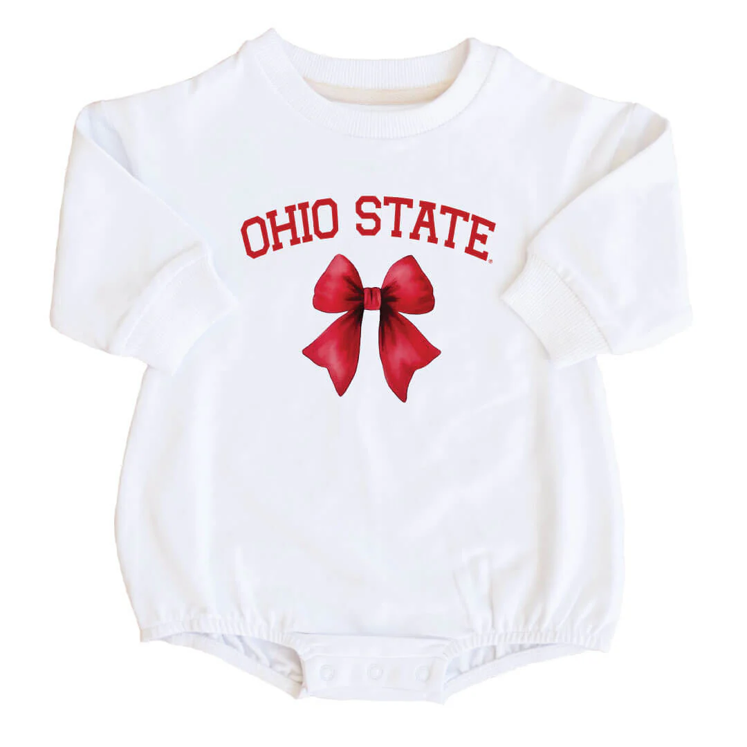 The Ohio State University | Footballs & Bows Graphic Sweatshirt Bubble Romper - Image 5
