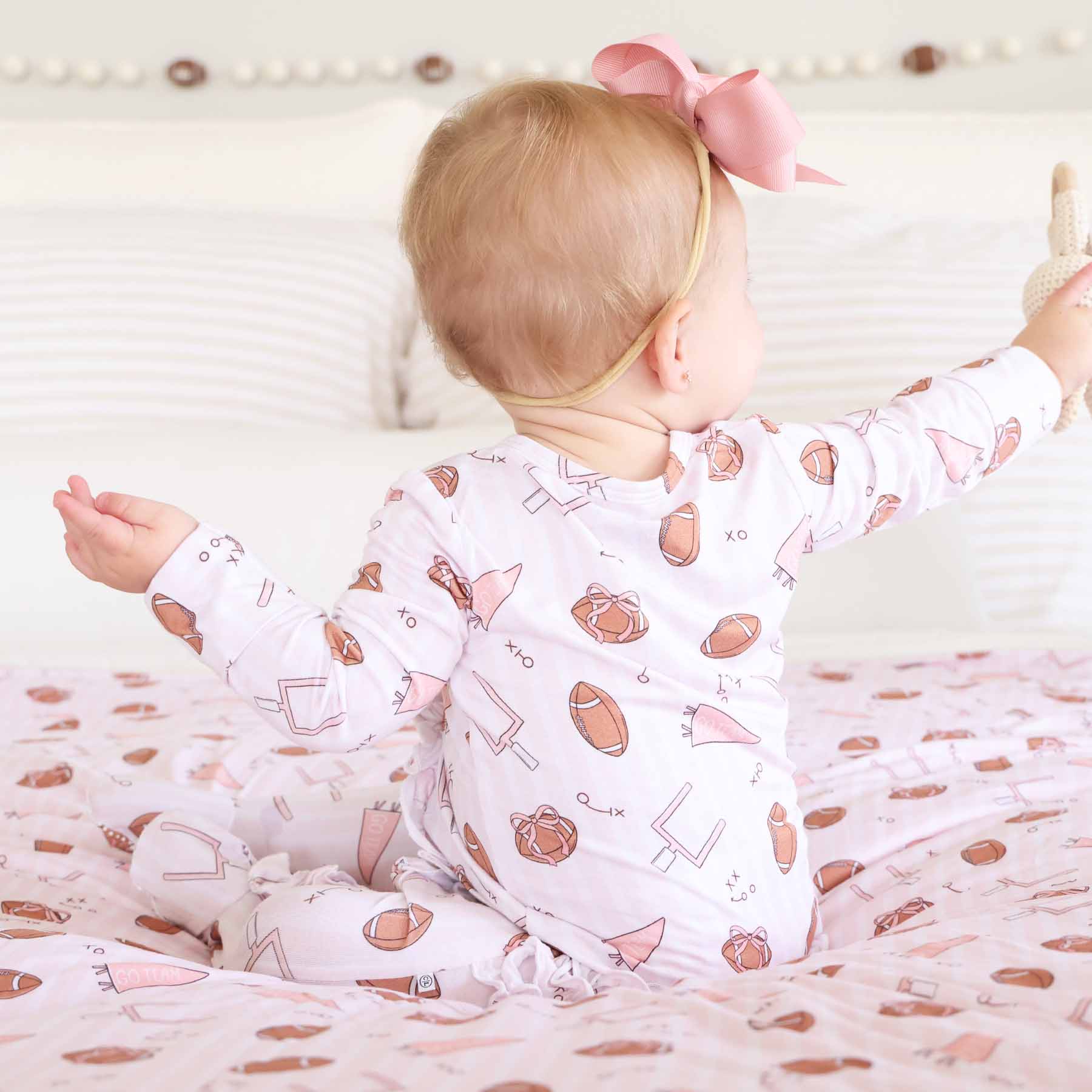 Tiny Touchdowns Ruffle Zipper Footie | Pink - Image 8