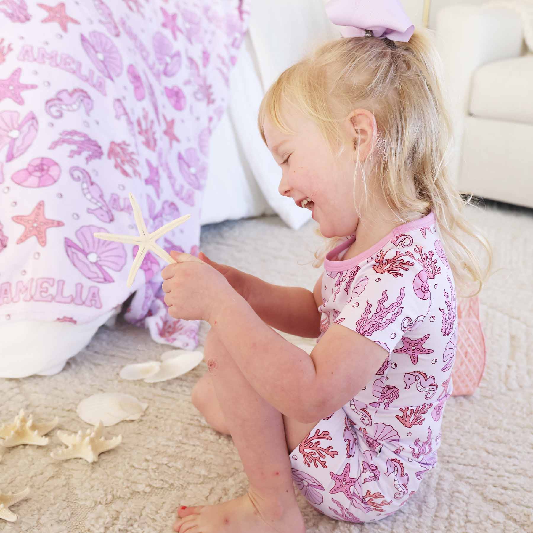 Two Piece Short Pajama Set | Tiny Tides Pink - Image 7