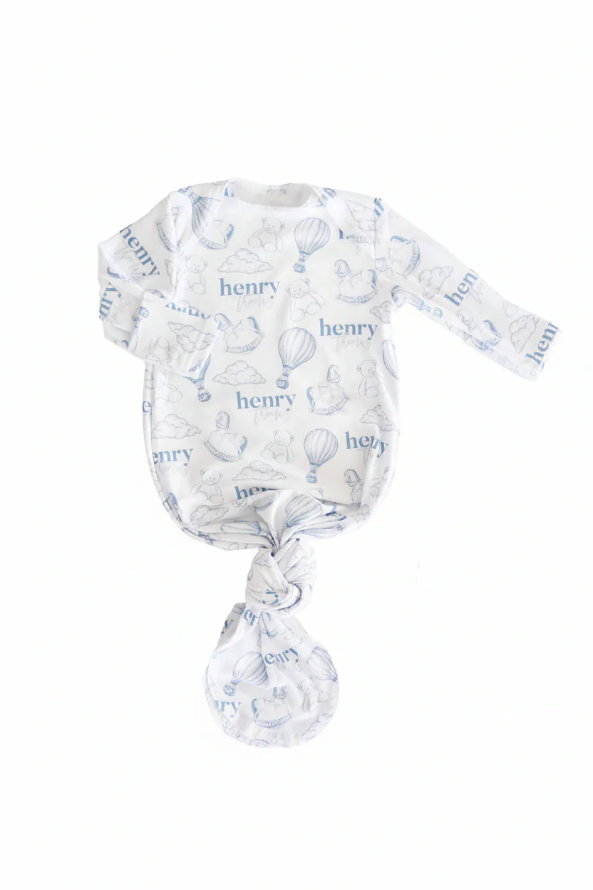 Up In The Clouds Personalized Newborn Baby Knot Gown - Image 4