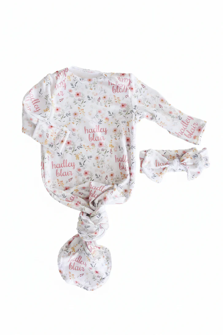 Winnie's Wildflower Personalized Newborn Baby Knot Gown - Image 2