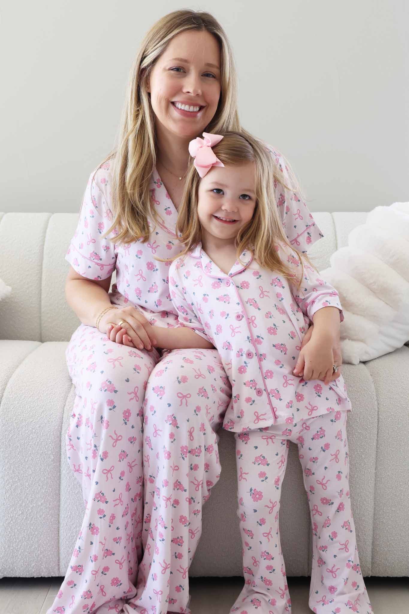 Women's Two Piece Flare Lounge Set | Ribbon & Roses Pink - Image 7