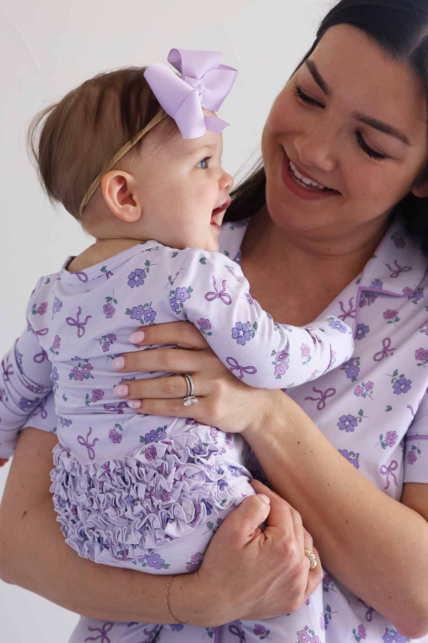 Ribbon & Roses Ruffle Zipper Footie | Purple - Image 7