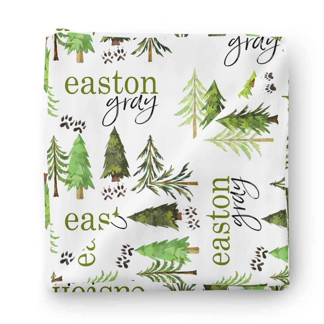 Woodland Trees Personalized Baby Name Swaddle Blanket - Image 2